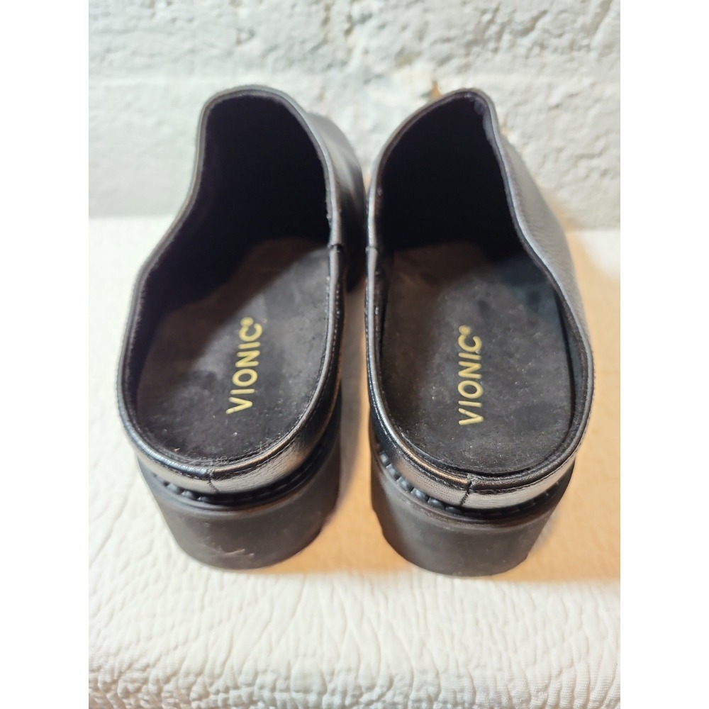Vionic Fairfax Black Leather Lug Sole Mule Clogs Orthotic Comfort 8.5 - Picture 2 of 7
